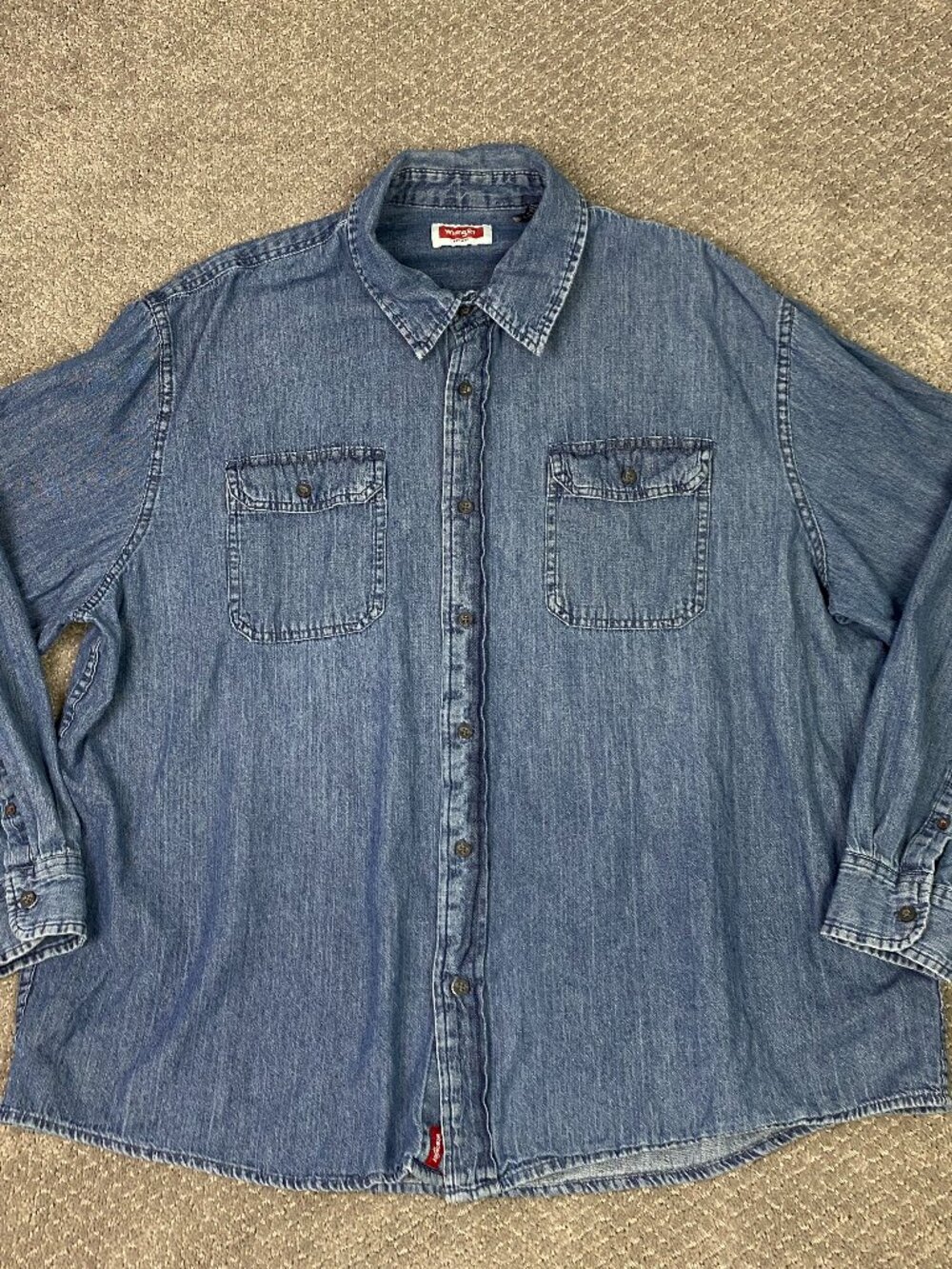Wrangler Denim Shirt Mens 2XL Blue Button Down Up XXL